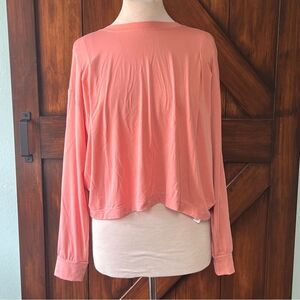 Athleta Pleated Dusty Pink Long Sleeve Loose Fitting Sweat Tee Shirt Women's SP